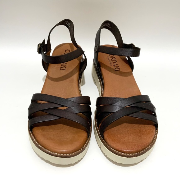 Cordani Shayleen Dark Brown Tan Leather Platform Wedge Ankle Strap Sandals 40 - Picture 3 of 9
